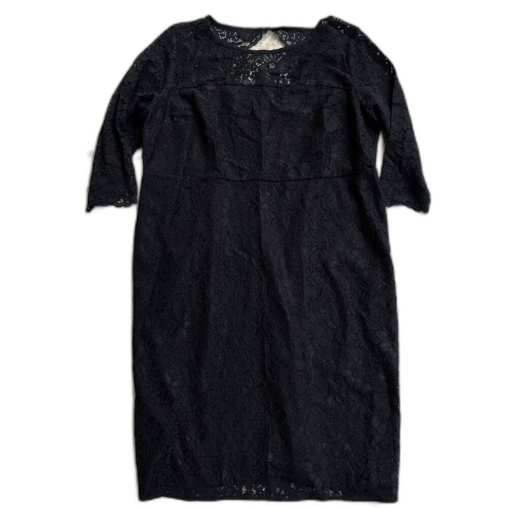 LOFT Black Lace Sheath Dress Size 22 3/4 Sleeve Keyhole Back NWT - Picture 5 of 8